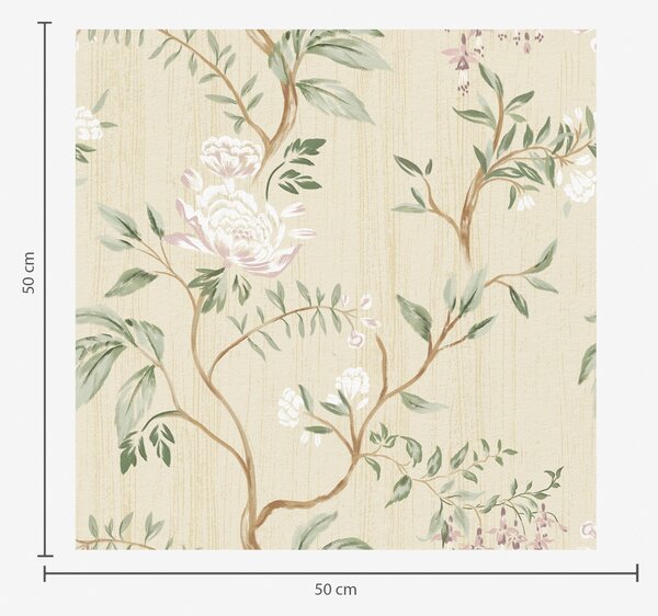 Tapet Ramuri delicate cu flori pe un fundal crem cald, Tapet flori, a01084 : Uwalls.ro