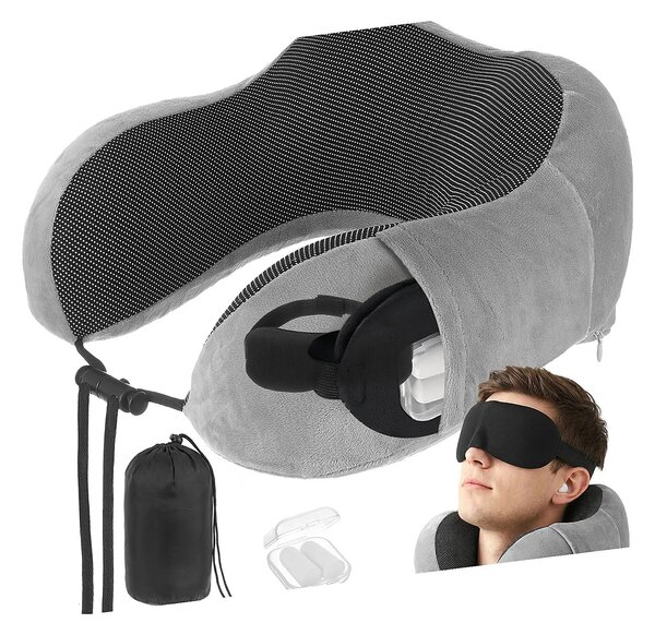 Set perna de calatorie cervicala 3D memory foam, masca de somn si dopu