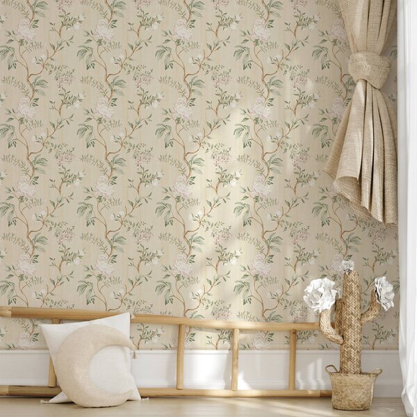 Tapet Ramuri delicate cu flori pe un fundal crem cald, Tapet flori, a01084 : Uwalls.ro