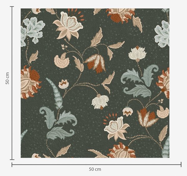 Tapet Fundal verde închis cu flori și frunze decorative, Tapet flori, a01086 : Uwalls.ro