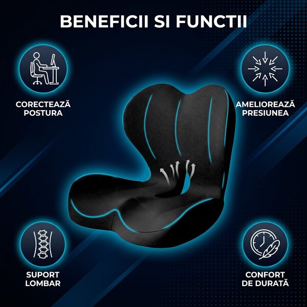 Perna ortopedica 2-in-1 sezut si suport lombar, ergonomica, memory foa
