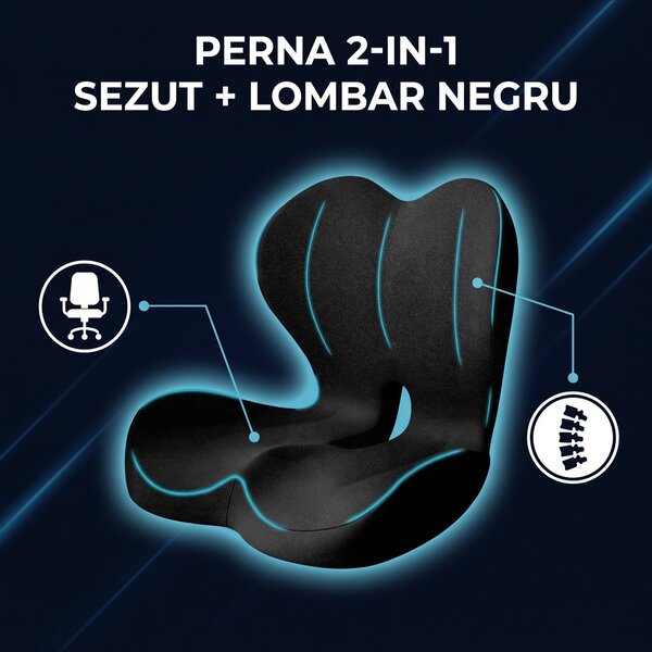 Perna ortopedica 2-in-1 sezut si suport lombar, ergonomica, memory foa
