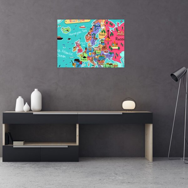 Tablou pe sticlă - Harta Europei pentru copii (70x50 cm)