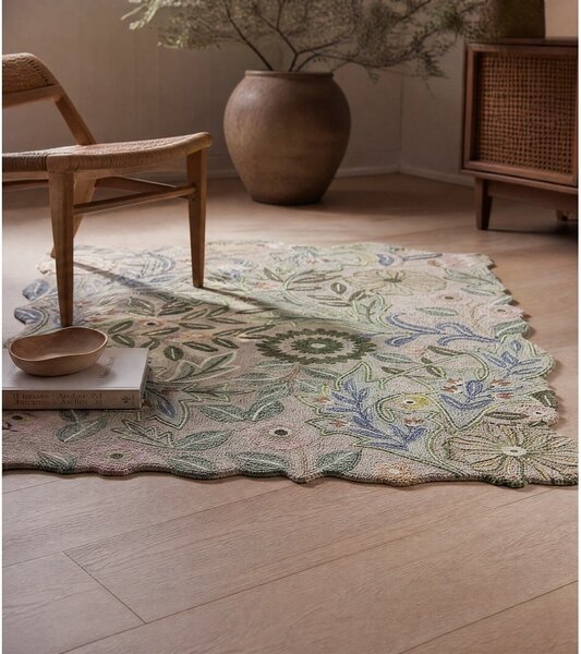 Covor verde țesut manual din lână 120x170 cm Bryony Shaped Floral – Flair Rugs