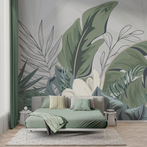 Tapet Vegetație luxuriantă în nuanțe pastelate delicate, Fototapet Natură, w01598 : Uwalls.ro