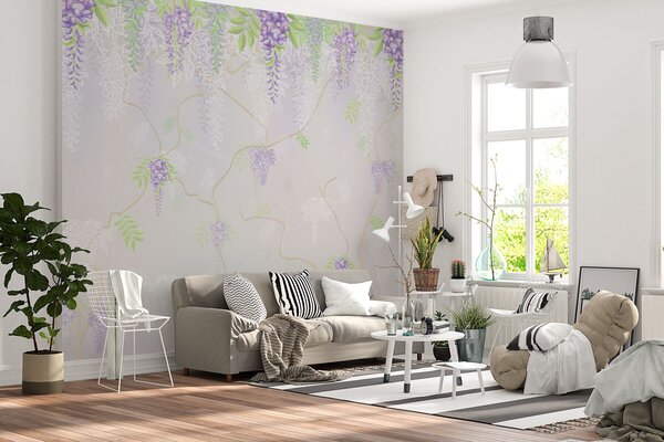 Tapet Design floral elegant în nuanțe pastelate, Fototapet Flori, w01685 : Uwalls.ro