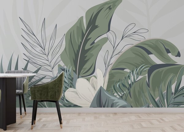 Tapet Vegetație luxuriantă în nuanțe pastelate delicate, Fototapet Natură, w01598 : Uwalls.ro