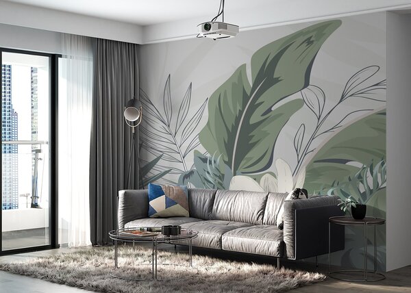 Tapet Vegetație luxuriantă în nuanțe pastelate delicate, Fototapet Natură, w01598 : Uwalls.ro