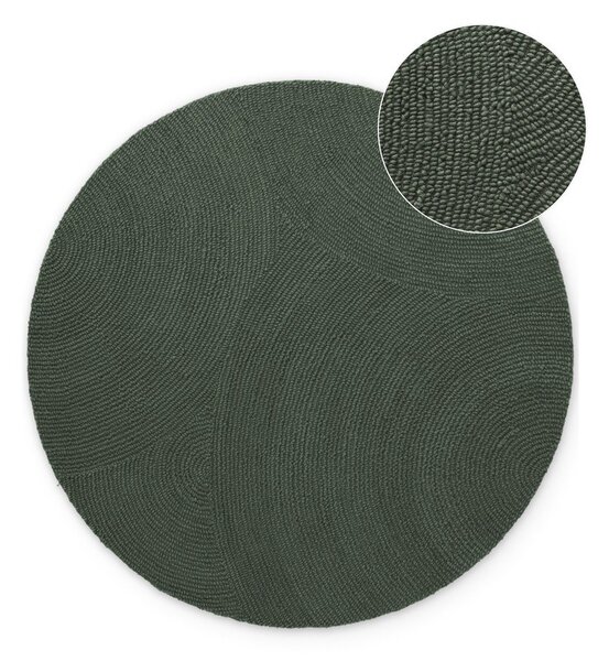 Covor verde închis țesut manual rotund din lână ø 120 cm Calmio – Hanse Home