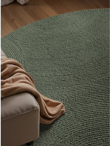 Covor verde închis țesut manual rotund din lână ø 120 cm Calmio – Hanse Home