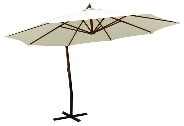 Umbrelă de soare suspendată stâlp din lemn 350 cm alb nisipiu