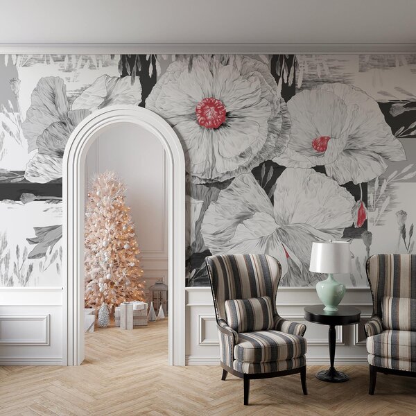 Tapet Flori monocrome într-o eleganță delicată, Fototapet Flori, Fototapet Flori Mari, w02477 : Uwalls.ro