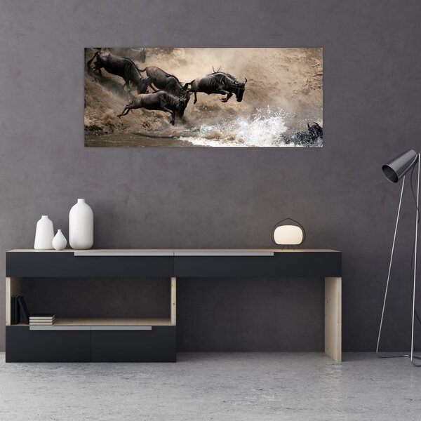Tablou - Turmă de gnu (120x50 cm)
