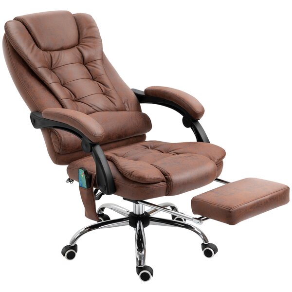 Fotoliu de birou pentru masaj și înclinat Vinsetto cu 6 puncte de vibrație și încălzire, scaun de birou reglabil pe înălțime, de culoare maro