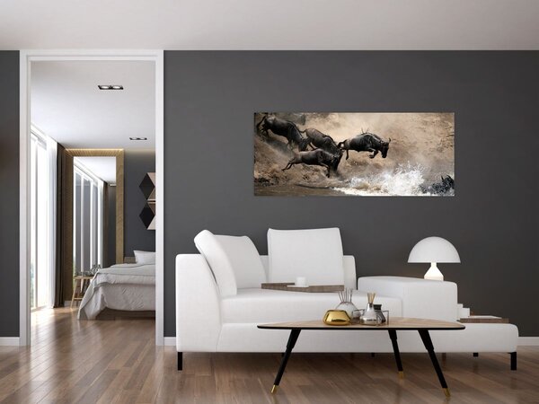 Tablou - Turmă de gnu (120x50 cm)