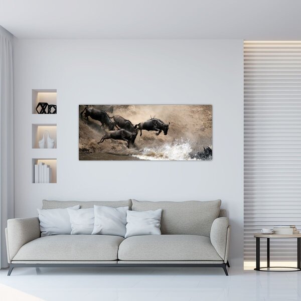 Tablou - Turmă de gnu (120x50 cm)