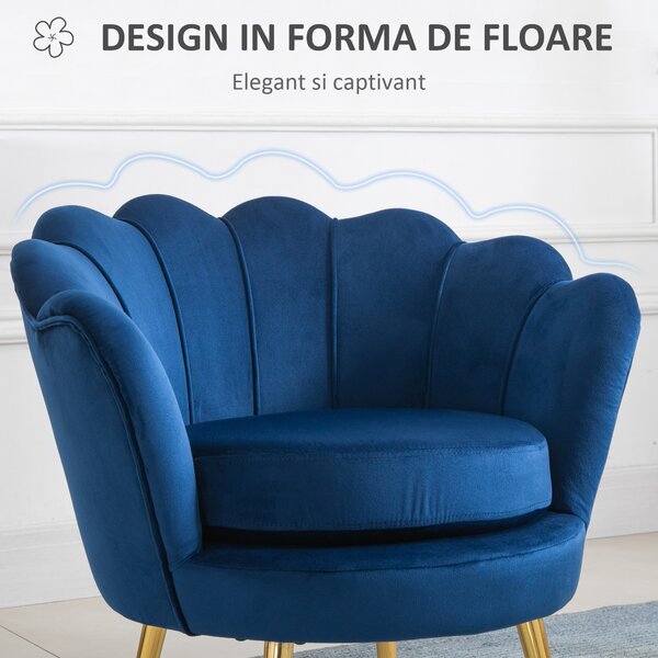 HOMCOM Fotoliu Vintage cu Design din Catifea Albastra Fotoliu de Dormitor cu Spatar Inalt 75x63x73cm | Aosom Romania