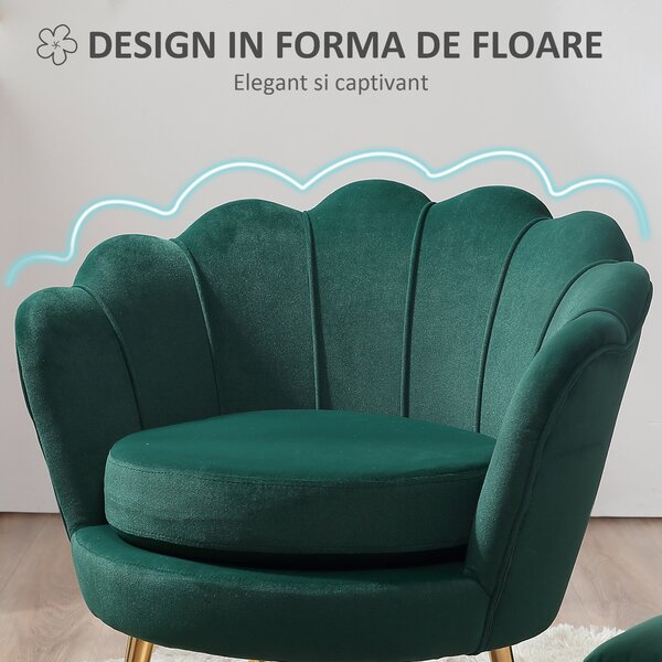 Fotoliu Vintage HOMCOM cu Design din Catifea Verde Fotoliu de Dormitor cu Spatar Inalt 75x63x73cm | Aosom RO