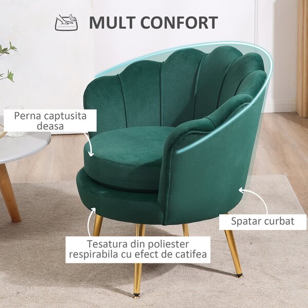 Fotoliu Vintage HOMCOM cu Design din Catifea Verde Fotoliu de Dormitor cu Spatar Inalt 75x63x73cm | Aosom RO