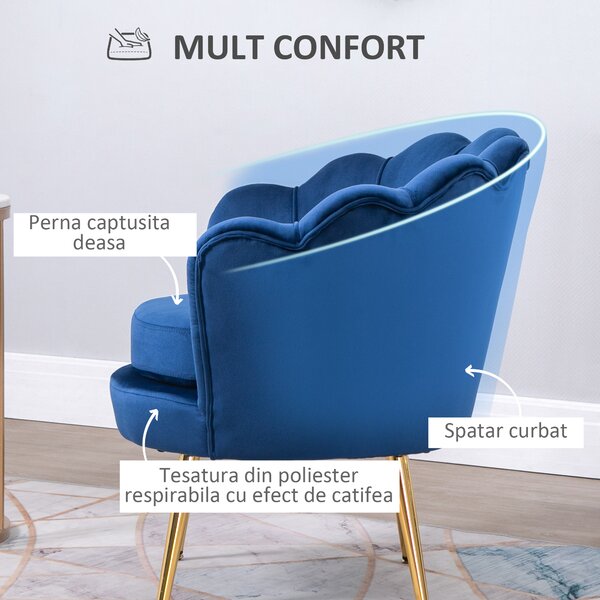 HOMCOM Fotoliu Vintage cu Design din Catifea Albastra Fotoliu de Dormitor cu Spatar Inalt 75x63x73cm | Aosom Romania