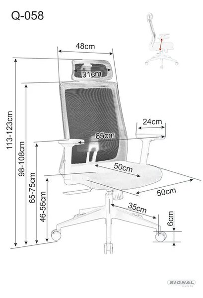 Scaun birou Q-058, negru, stofa/plasa, 65x50x113/123 cm