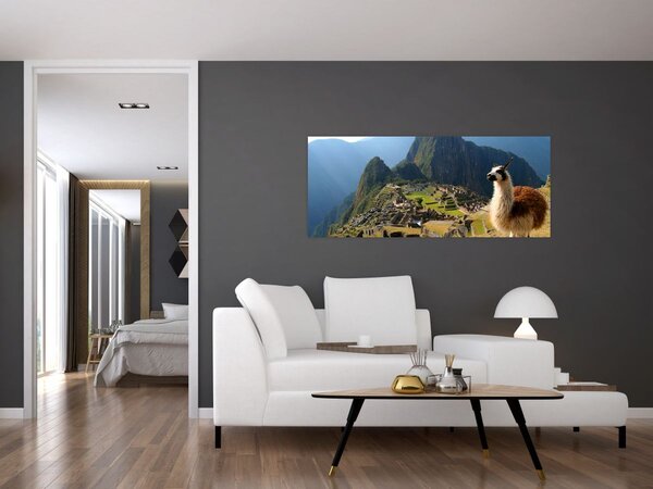 Tablou - Lama și Machu Picchu (120x50 cm)