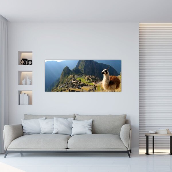 Tablou - Lama și Machu Picchu (120x50 cm)