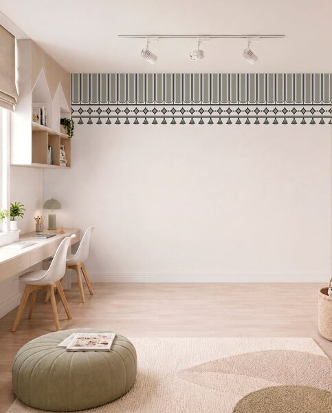 Tapet Bordură decorativă în nuanțe de verde și gri, Imagini de fundal unice, w05151v2 : Uwalls.ro