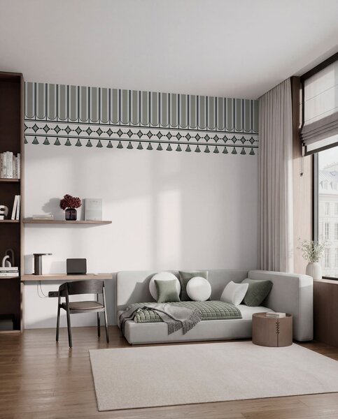 Tapet Bordură decorativă în nuanțe de verde și gri, Imagini de fundal unice, w05151v2 : Uwalls.ro