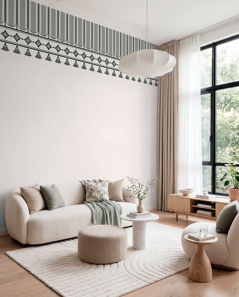 Tapet Bordură decorativă în nuanțe de verde și gri, Imagini de fundal unice, w05151v2 : Uwalls.ro
