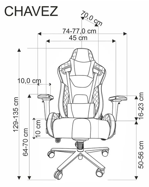 Scaun gaming CHAVEZ, negru, piele ecologica, 77x70x129/135 cm