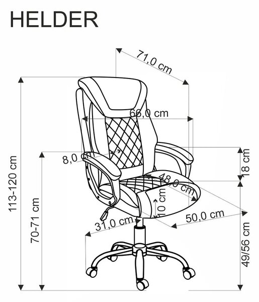 Scaun birou HELDER, negru, piele ecologica/metal, 66x71x113/120 cm
