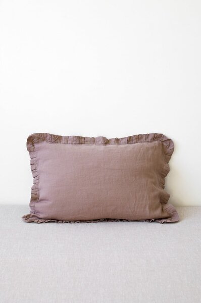 Față de pernă din in cu tiv plisat Linen Tales, 50 x 60 cm, violet purpuriu