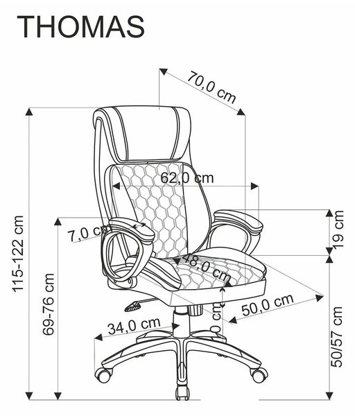 Scaun birou THOMAS, negru, piele ecologica/polipropilena, 62x70x115/12