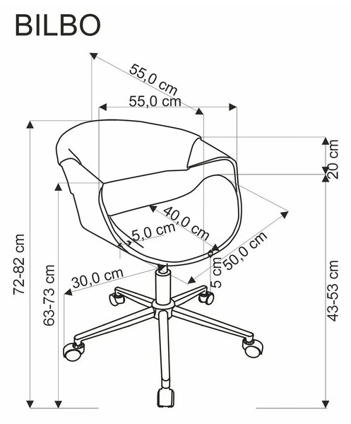 Scaun birou BILBO, nuc/negru, placaj/piele ecologica/metal, 55x55x72/8