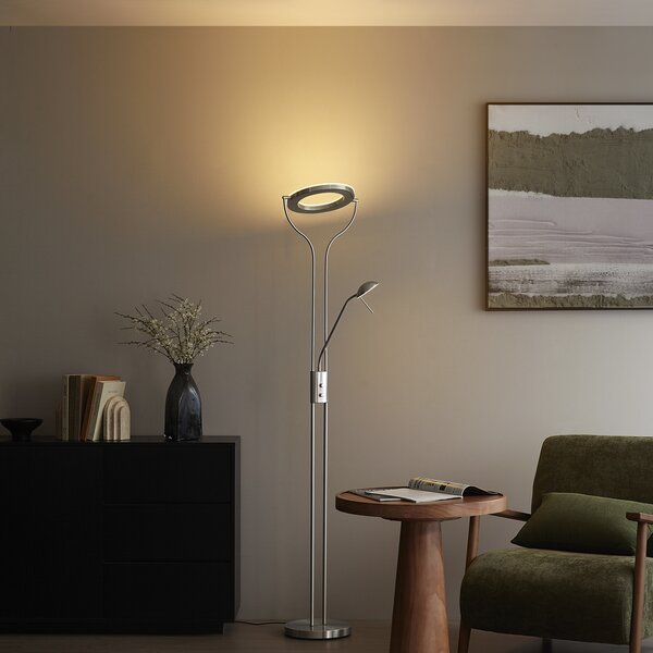 Lampa de podea moderna din otel cu brat de citit, incluzand LED si dimmer - Divo