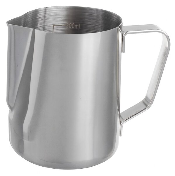 Cana gradata din inox Pufo, latiera pentru spumare lapte, cappuccino, tip ulcior barista cu maner, 350 ml