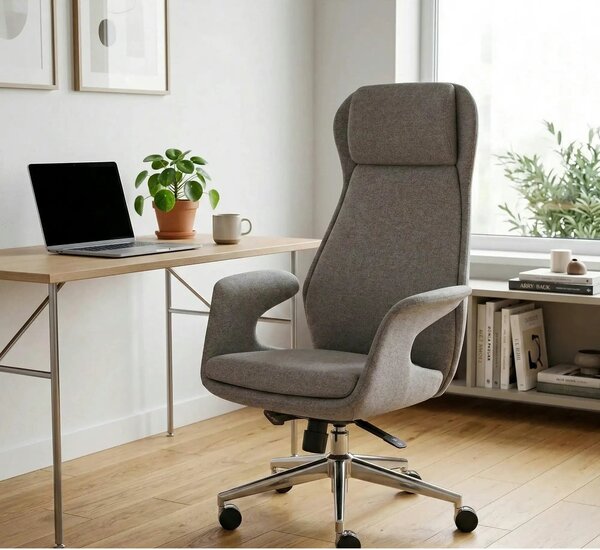 Scaun birou KEVIN, gri deschis, stofa clasica/metal, 74x68x118/125 cm