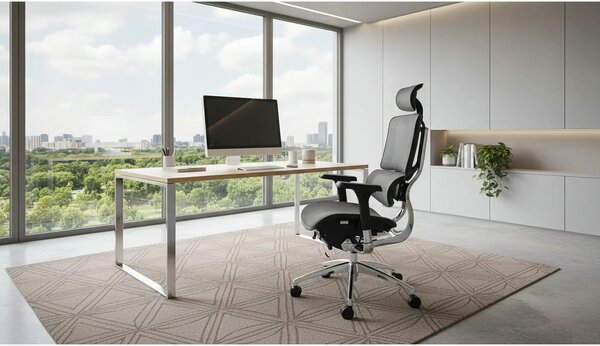 Scaun birou ETHAN, gri, plasa/metal, 72x70x130/139 cm