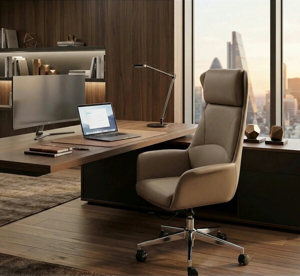 Scaun birou EDERSON, cappuccino, piele ecologica/metal, 76x65x125/131