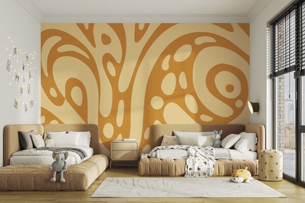 Tapet Model abstract cu forme calde în nuanțe de ocru, Fototapet Abstract, w05071v1 : Uwalls.ro