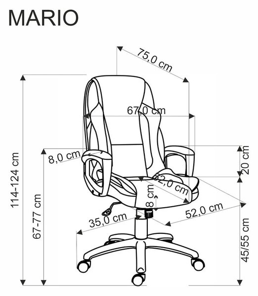 Scaun birou MARIO, negru, piele ecologica, 67x75x114/124 cm