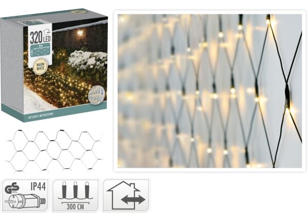 LED perdea de Crăciun pentru exterior 320xLED/230V 3x1,5 m IP44 alb cald