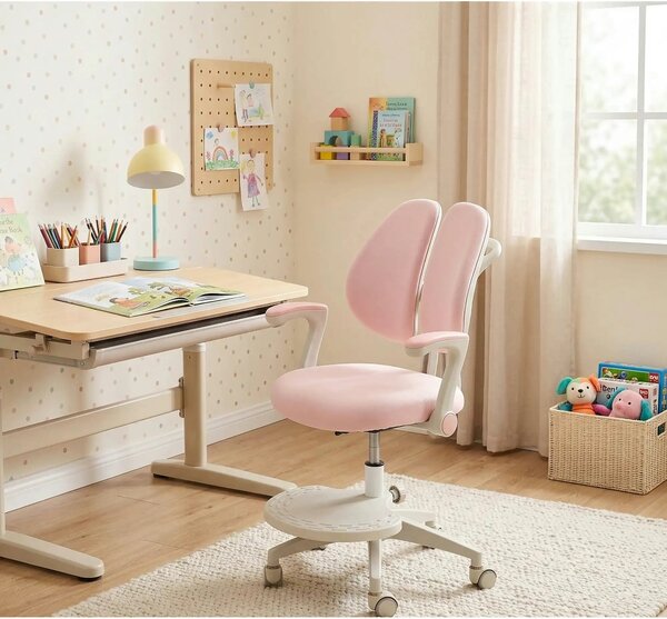 Scaun birou PANCO, roz/bej, stofa/polipropilena, 58x77x88/100 cm