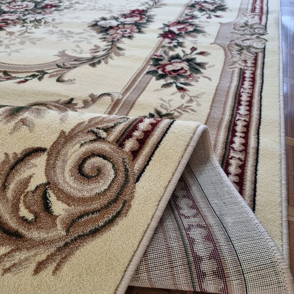 Covor Clasic Sufragerie, Model Lotos 574 100, Oval, Crem Oval, 60x110