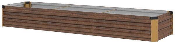Outsunny Pat de Grădină Ridicat 405L, Jardiniere de Exterior din Oțel Galvanizat cu Bază Deschisă, pentru Plante, Flori și Legume, 240x60x30 cm, Imitație Lemn Închis | Aosom Romania