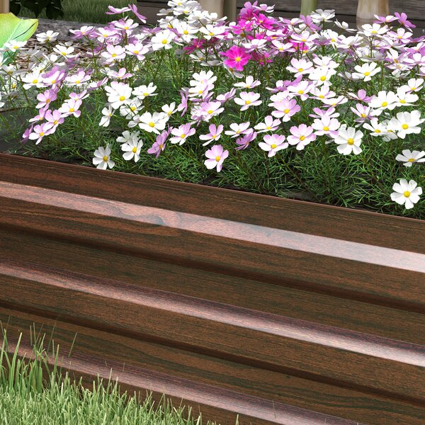Outsunny Pat de Grădină Ridicat 405L, Jardiniere de Exterior din Oțel Galvanizat cu Bază Deschisă, pentru Plante, Flori și Legume, 240x60x30 cm, Imitație Lemn Închis | Aosom Romania