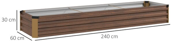 Outsunny Pat de Grădină Ridicat 405L, Jardiniere de Exterior din Oțel Galvanizat cu Bază Deschisă, pentru Plante, Flori și Legume, 240x60x30 cm, Imitație Lemn Închis | Aosom Romania
