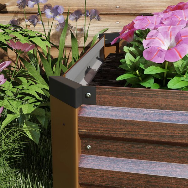 Outsunny Pat de Grădină Ridicat 405L, Jardiniere de Exterior din Oțel Galvanizat cu Bază Deschisă, pentru Plante, Flori și Legume, 240x60x30 cm, Imitație Lemn Închis | Aosom Romania