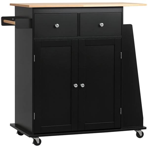 HOMCOM Insulă de Bucătărie cu Dulăpior, 2 Sertare și Suport pentru Condimente cu 3 Rafturi, 89x45x89,5 cm, Negru | Aosom Romania